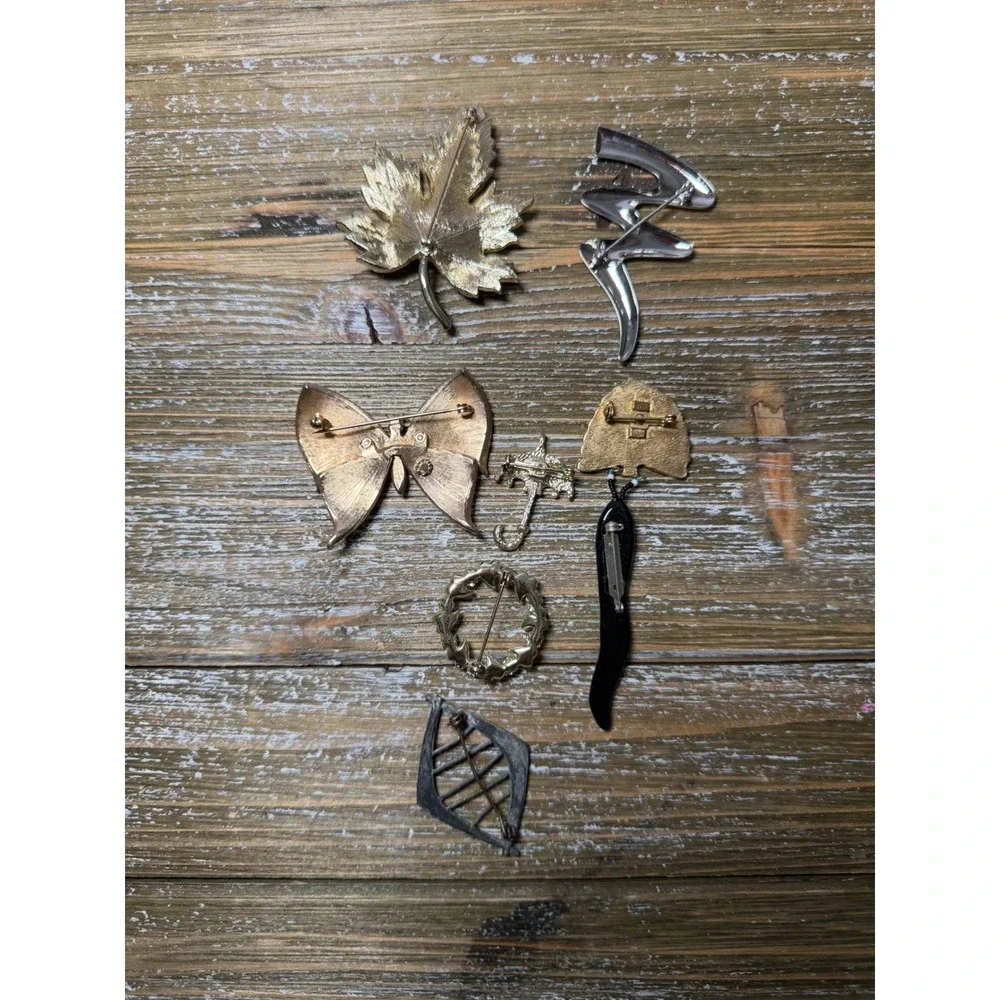 Vintage Brooch Pin Lot 8 Western Butterfly Leaf Pearl Coquette Art Deco Boho
